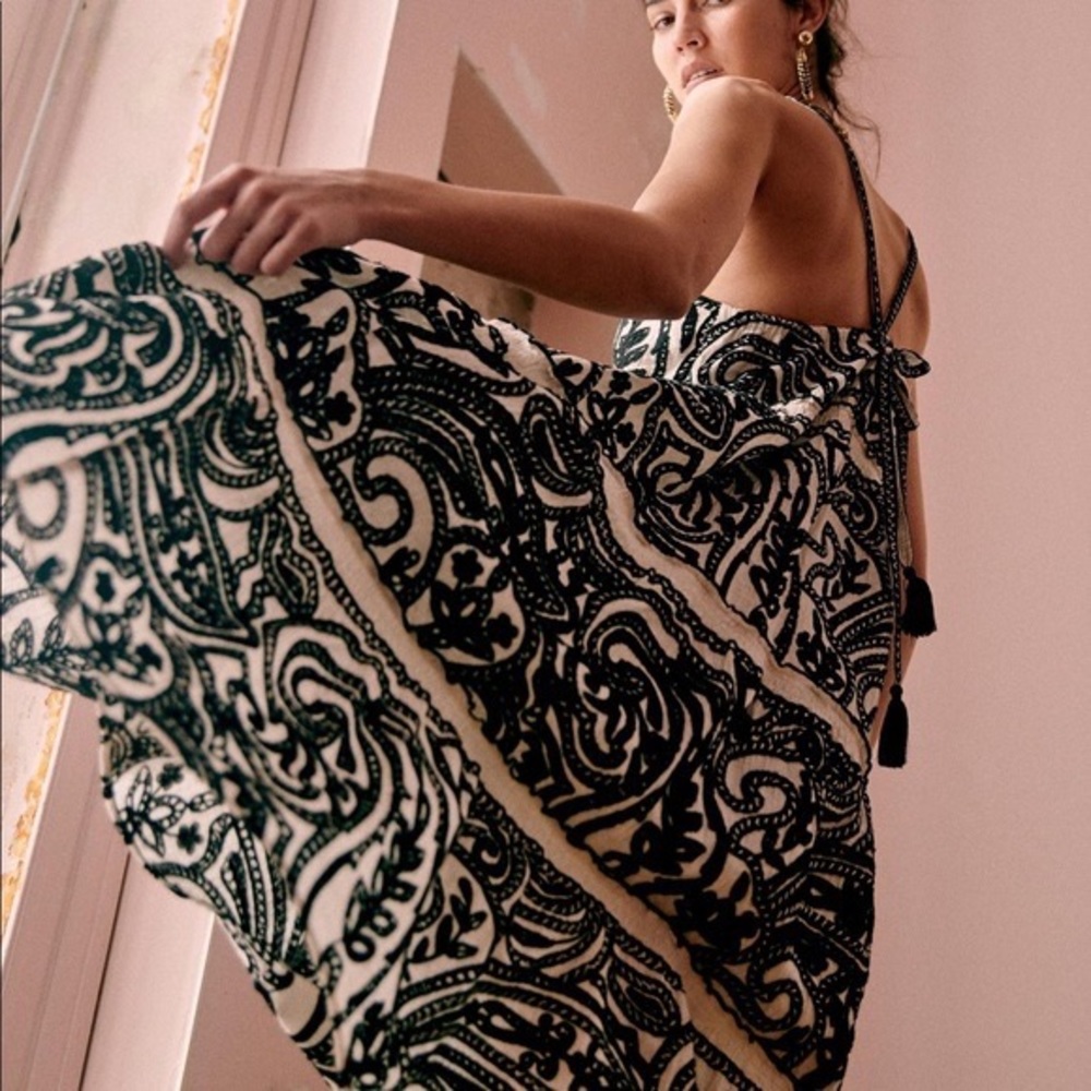 Sezane Black and White Paisley Maxi Dress